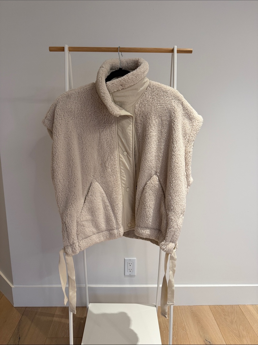 Free People Cream Sherpa Cowl-Front Vest
